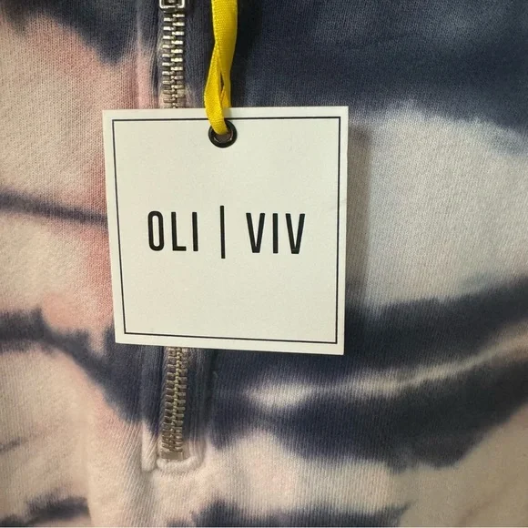 NWT OLI VIV Corey Tie Dye Quarter Zip Crop Hoodie Mauve Navy Cotton Loungewear L - Picture 3 of 15